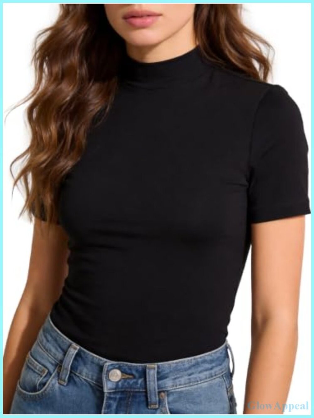Mock Neck Short Sleeve Top Stretch Slim Fit Breathable Quick Dry Tee